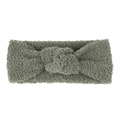 Detail von weichem salbeigrünem Teddy-Fleece-Winterstirnband für Kinder mit Knoten - Knoten-Dekor / Grün