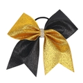 Sparkly gold and black sequin bow hair tie with rhinestone center for girls - Yellow and Black