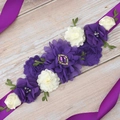 Handmade maternity sash with purple silk flowers, rhinestones and satin ribbon - Deep purple