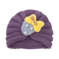 Bonnet turban violet pour bébé en maille côtelée avec perles et nœud en velours jaune - Gris fumé