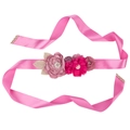 Pink maternity flower sash for baby shower with satin ribbons and pearl center flower - Dusty Rose Sash