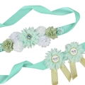 Mint green maternity sash set with floral belt and Mommy To Be Daddy To Be corsage pins - Turquoise Blue