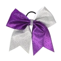 Glittery purple and silver bow hair tie with rhinestone details and black elastic band - Purple-Silver