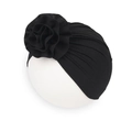 Turbante elástico negro para bebé con una gran flor de tela en capas como decoración - Negro