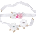 White Baby Shower Mom To Be Sash and Dad To Be Corsage Set with Pink Fabric Flowers - White Zirconia Set