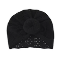 Breathable black baby donut turban hat with hollow floral laser-cut patterns - Black