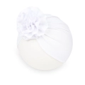 Turbante elástico para bebé en blanco puro con una gran flor de tela de varias capas - Blanco