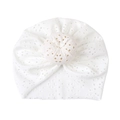 White breathable hollow lace baby donut turban hat with stylish top knot design - White