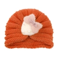 Bonnet en tricot orange pour bébé avec patch en fourrure blanche et nœud rose - Orange