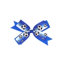 Detail einer blau verlaufenden Ripsband-Schleife mit Fußballmustern und Schwalbenschwanz - Blau Weiß Verlauf