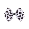 Detail view of soccer pattern grosgrain ribbon double bow hair clip with black and white texture - Black and White