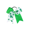 Fiocco per capelli verde San Patrizio con motivo a trifoglio bianco e nastro elastico - Fiocco Grande con Motivo Verde e Bianco (1#)
