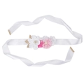 Pink and white flower sash for pregnant women with pearls and golden leaves - White Belt