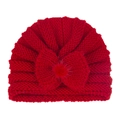 Bright red knitted baby turban hat with a large bow and soft pom-pom detail - Red (Bowknot)