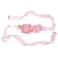 Pink satin maternity belly sash with fabric flowers and rhinestones for baby shower - Pink Sash