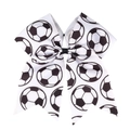 Handmade soccer pattern swallowtail hair bow with white ribbon for kids and fans - White Football