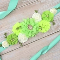 Floral maternity sash with mint green satin ribbon and handmade fabric flowers - Grass Green
