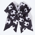 Black and white soccer ball pattern ribbon bow hair tie for sports events - Black Soccer