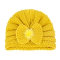 Yellow knit baby turban hat with a large bow and soft pom pom for infant warmth - Yellow (Bowknot)