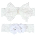 Set di fasce per neonata in pizzo bianco con fiocchi di strass e fiori in chiffon eleganti - Set Fiocco Fiore Pizzo Bianco (HC200)