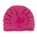 Cozy rose red knit turban hat for kids with a large bow and soft pom pom detail - Rose Red (Bowknot)