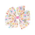 Detail of Easter hair bow with bunny and egg patterns on high quality grosgrain ribbon - White Easter Animal Theme (6#)