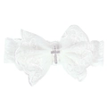 Elegantes weißes Spitzen Stirnband für Babys mit großer Schleife und Straß-Kreuz - Weiße Spitze Kreuz Schleife (Weiß (Kreuz))
