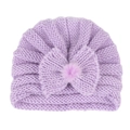 Light purple knitted baby turban hat with a large bow and soft pom-pom decoration - Light Purple (Bowknot)
