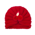 Berretto in maglia rossa per neonati con simpatico pompon a coniglio 3D per l'inverno - Rosso