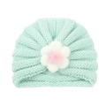 Bonnet turban tricoté pour bébé en vert menthe avec une grande fleur blanche 3D - Bleu Turquoise (Grande Fleur)
