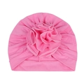 Pink cotton newborn turban hat with a large 3D fabric flower for babies 0-6 months - Deep Pink