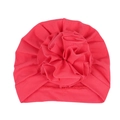 Coral red newborn turban hat with a large decorative fabric flower for 0-6 months baby - Watermelon red