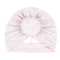 Gorro turbante para recién nacido con rayas rosas y blancas y un diseño de nudo de dona - A rayas