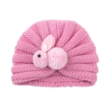 Pink knitted baby hat with cute plush bunny decor for infants aged 0-3 years - Pink