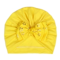 Infant yellow turban hat with large gold star printed bow in soft knit fabric - Bright Yellow (Star Pattern)