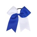 Independence Day patriotic cheerleader bow hair tie in blue and white grosgrain - Pattern 7 (Royal Blue and White Color Block)