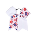 Patriotic USA Independence Day hair tie with white star and stripe bow design - Pattern 8 (Independence Elements on White)
