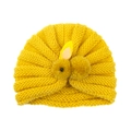Bright yellow infant knitted turban hat with cute bunny ears and soft plush pom-poms - Yellow
