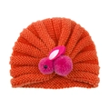 Knitted orange baby beanie with cute magenta plush bunny ears for infants aged 0-3 - Orange
