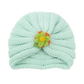 Mint green knitted baby turban hat with decorative crochet flower and warm texture - Turquoise Blue (Yarn Flower)