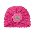 Bonnet turban rose tricoté pour bébé avec une grande fleur en fausse fourrure pour l'hiver - Rose Rouge (Grande Fleur)