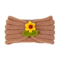 Bandeau tricoté pour bébé camel avec fleur jaune et feuilles vertes faite à la main - Abricot