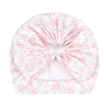 Soft cotton baby turban hat with large bow and light pink floral pattern on white base - White with Pink Flowers