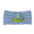 Bandeau bébé en maille bleu clair orné d'une petite fleur et de feuilles vertes - Bleu
