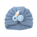 Cute light blue knitted baby beanie featuring a plush 3D bunny decoration for toddlers - Blue