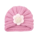 Bonnet turban rose en tricot pour bébé avec grande fleur en peluche 3D pour l'hiver - Rose (Grande Fleur)