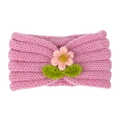 Bandeau bébé rose en maille avec fleur artisanale et détails de feuilles vertes - Rose