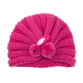 Infant rose red knitted turban hat featuring a cute plush bunny for babies 0-3 years - Rose Red