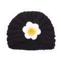 Bonnet en tricot chaud pour bébé noir orné d'une grande fleur blanche en 3D - Noir (Grande Fleur)