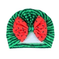 Baby Turban Mütze mit Wassermelonenmuster und einer großen roten Schleife vorne - Schleife